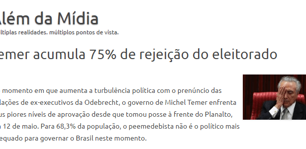Além Da Mídia divulga pesquisa Nacional sobre a popularidade do Presidente Michel Temer