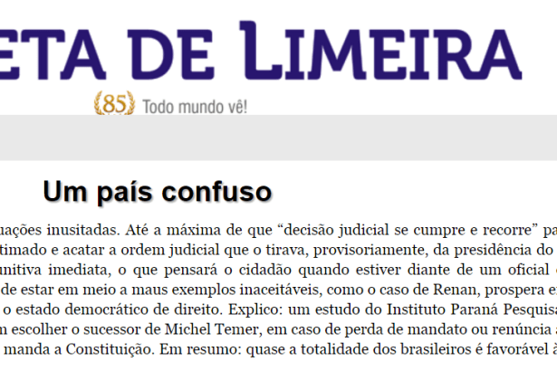 Gazeta De Limeira divulga pesquisa Nacional sobre eleições diretas, caso Presidente Michel Temer perca o mandato nos próximos anos