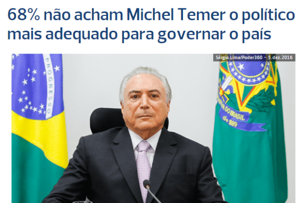 Portal Poder 360 divulga pesquisa Nacional sobre a popularidade do Presidente Michel Temer
