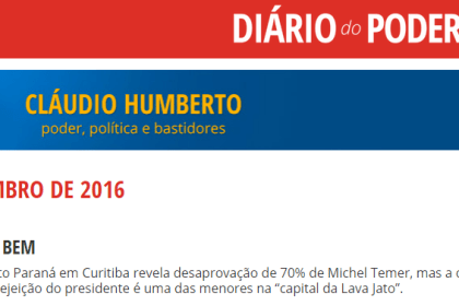 Diário do Poder divulga resultados da pesquisa realizada pela Paraná Pesquisas no município de Curitiba sobre avaliação da administração Federal.