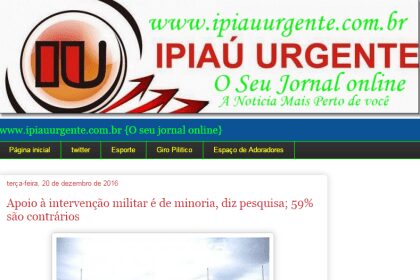 Site Ipiau Urgente divulga resultados da pesquisa nacional realizada pela Paraná Pesquisas sobre a opinião dos brasileiros quanto a uma possível intervenção militar provisória no país