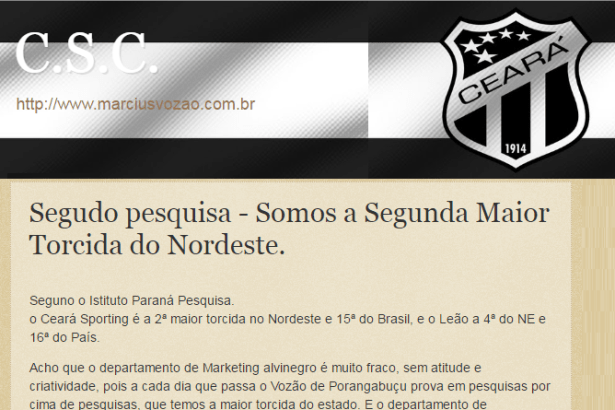 Blog C. S. C. Marcius Vozão divulga pesquisa sobre a preferência dos Brasileiros com relação aos Times de Futebol