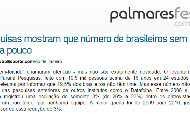Site Palmares Fest divulga pesquisa sobre a preferência dos Brasileiros com relação aos Times de Futebol