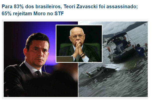 Blog do Gilberto Dias divulga pesquisa realizada pela Paraná Pesquisas sobre o acidente aéreo com o Ministro do STF
