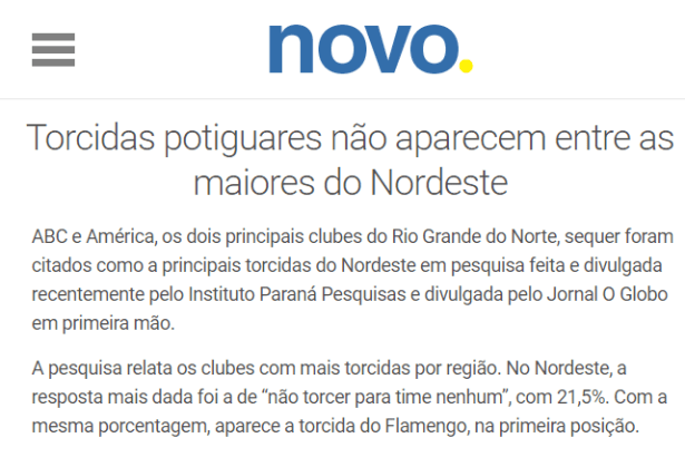 Site Jornal Novo divulga pesquisa sobre a preferência dos Brasileiros com relação aos Times de Futebol