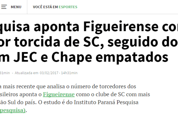 Diário Catarinense divulga pesquisa sobre a preferência dos Brasileiros com relação aos Times de Futebol