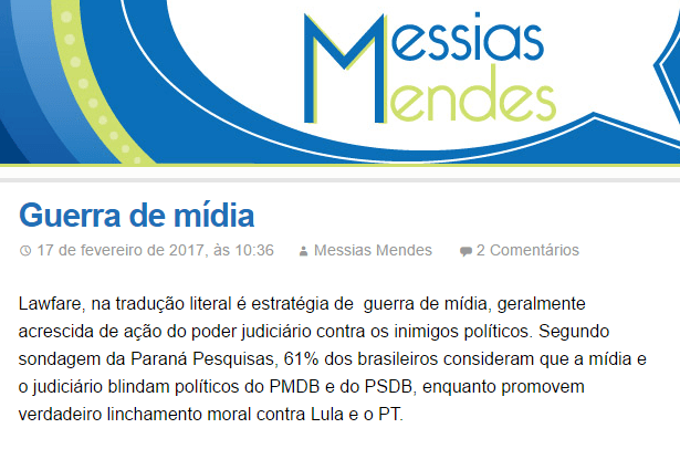 Blog Messias Mendes divulga pesquisa com a opinião dos brasileiros sobre a Mídia e o Poder Judiciário protegerem nomes do PMDB e do PSDB