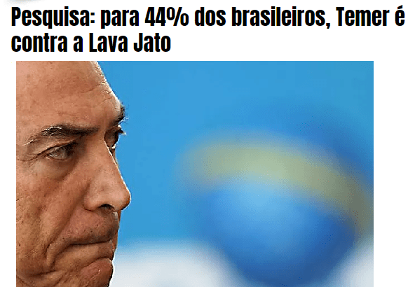 Amelia News divulga pesquisa com a opinião dos brasileiros sobre o Presidente Michel Temer não apoiar a Operação Laja Jato