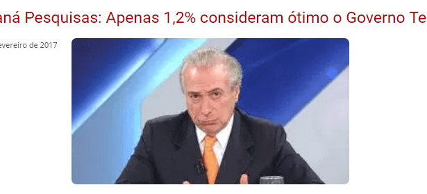 Jornal Netcina divulga pesquisa realizada pela Paraná Pesquisas sobre a popularidade do Presidente Michel Temer