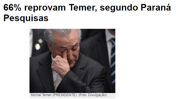 Reporter Carlinhos Filho divulga pesquisa realizada pela Paraná Pesquisas sobre a popularidade do Presidente Michel Temer