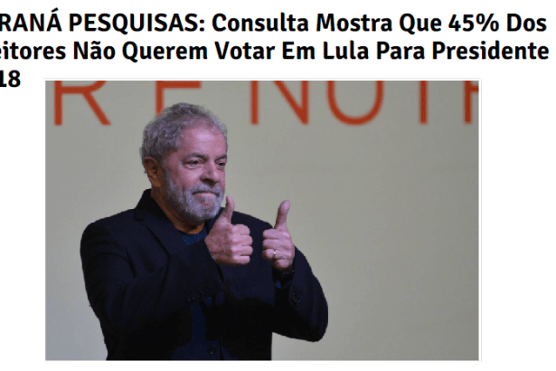 Portal 24 Brasil divulga pesquisa realizada pela Paraná Pesquisas com a opinião dos Brasileiros sobre o ex-Presidente Lula