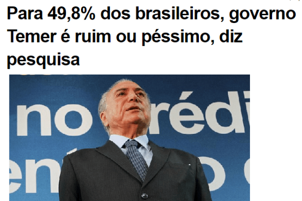 Portal Clique F5 divulga pesquisa realizada pela Paraná Pesquisas sobre a popularidade do Presidente Michel Temer