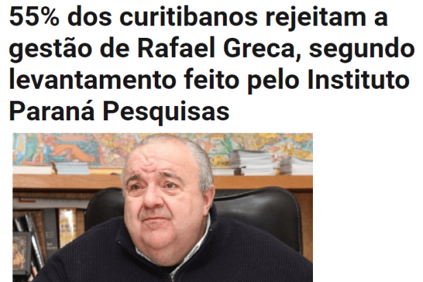 Jornal Veja Paraná divulga pesquisa sobre a avaliação da administração do Prefeito de Curitiba, Rafael Greca