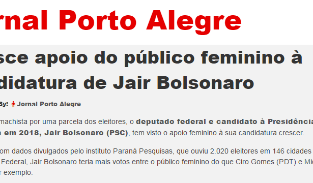 Jornal Porto Alegre divulga pesquisa Nacional sobre as Eleições Presidencias em 2018