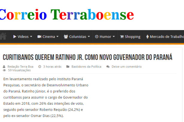 Correio Terraboense divulga pesquisa com a opinião dos Curitibanos sobre as eleições para Governador do Paraná