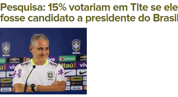 Globo Esporte.com divulga pesquisa sobre uma possível candidatura do Técnico Tite a Presidente do Brasil