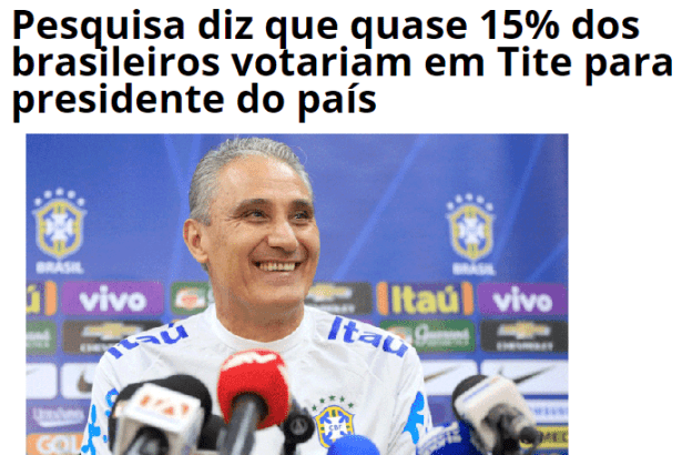 Portal No Ar divulga pesquisa sobre uma possível candidatura do Técnico Tite a Presidente do Brasil