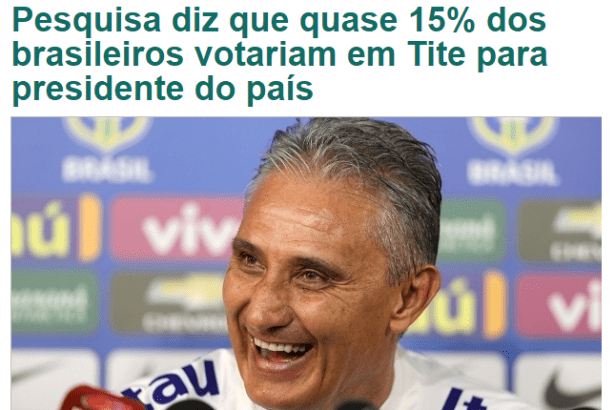 Site Bonito Informa divulga pesquisa sobre uma possível candidatura do Técnico Tite a Presidente do Brasil
