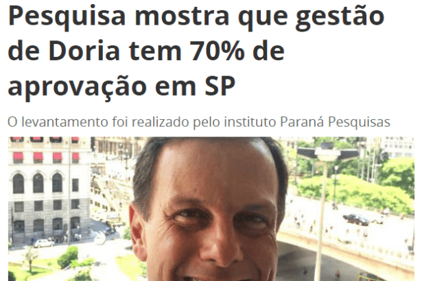 Catraca Livre divulga pesquisa realizada no município de São Paulo sobre a popularidade do Prefeito João Doria