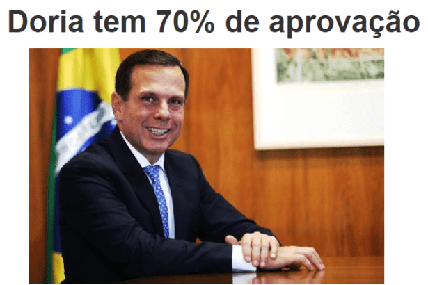 Site Primeira Hora divulga pesquisa realizada no município de São Paulo sobre a popularidade do Prefeito João Doria