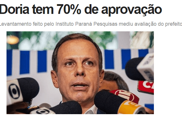 Portal Paraíba Urgente divulga pesquisa realizada no município de São Paulo sobre a popularidade do Prefeito João Doria