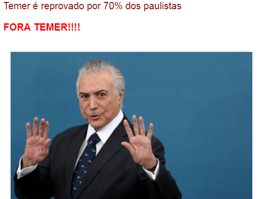 Blog do Idalgo Lacerda divulga pesquisa realizada em São Paulo sobre analise da gestão do Presidente Michel Temer