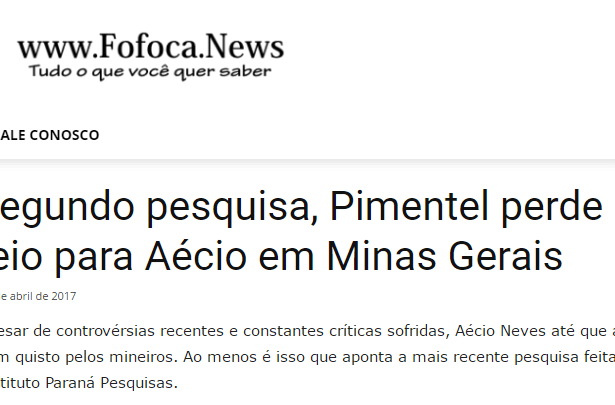 Portal Fofoca News divulga pesquisa realizada em Minas Gerais sobre a disputa eleitoral para Governador do Estado