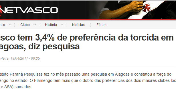 Portal NETVASCO divulga pesquisa realizado em Alagoas sobre a preferência dos Alagoanos pelos times brasileiros