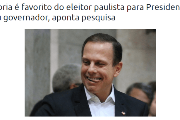 Blog Rodrigo Matarazzo divulga pesquisa realizada no município de São Paulo sobre a popularidade do Prefeito João Doria