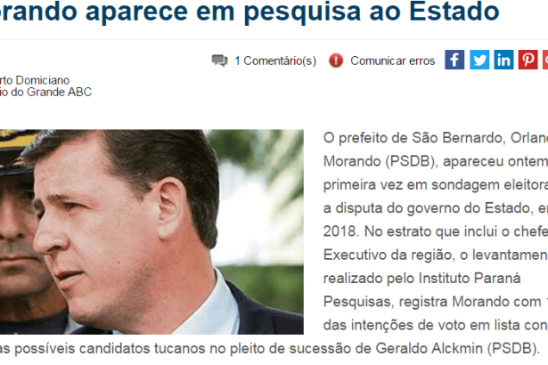 Diário do Grande Abc divulga pesquisa realizada em São Paulo sobre a disputa eleitoral para Governador do Estado