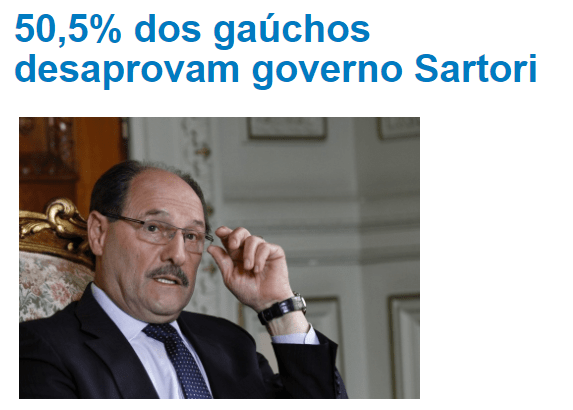 Tribuna Da Produção divulga pesquisa realizada no Estado do Rio Grande do Sul sobre a popularidade do Governador José Ivo Sartori