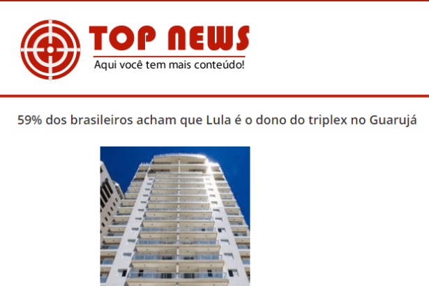 Portal Top News divulga pesquisa nacional realizado na Web pela Paraná Pesquisas sobre o apartamento triplex no Guarujá