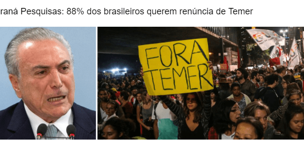 Blog Santa Cruz 24h divulga pesquisa nacional realizado na Web pela Paraná Pesquisas sobre o Presidente Michel Temer
