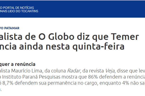 Portal de Notícias Cleber Toledo divulga pesquisa nacional realizado na Web pela Paraná Pesquisas sobre o Presidente Michel Temer