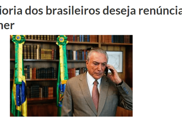 Vale Sem Fronteiras divulga pesquisa nacional realizado na Web pela Paraná Pesquisas sobre o Presidente Michel Temer