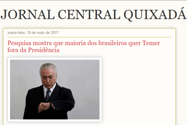 Jornal Central Quixadá divulga pesquisa nacional realizado na Web pela Paraná Pesquisas sobre o Presidente Michel Temer