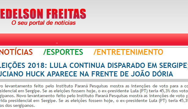 Portal Edelson Freitas divulga pesquisa realizada no Estado do Sergipe sobre a disputa eleitoral para Presidente do Brasil