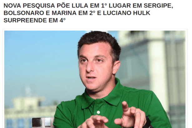 Falando Com O Agreste divulga pesquisa realizada no Estado do Sergipe sobre a disputa eleitoral para Presidente do Brasil