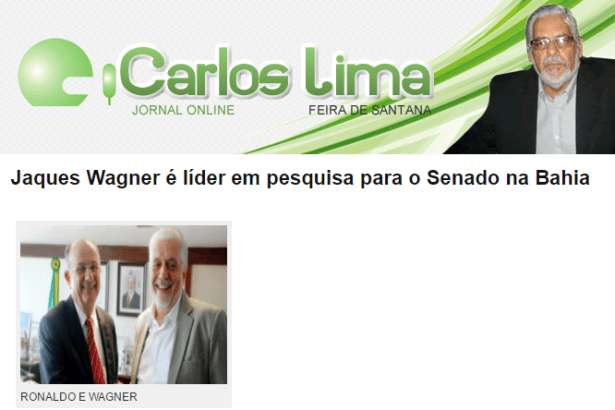 Jornal Online Carlos Lima divulga pesquisa realizada no Estado da Bahia sobre a disputa eleitoral para Senador do Estado