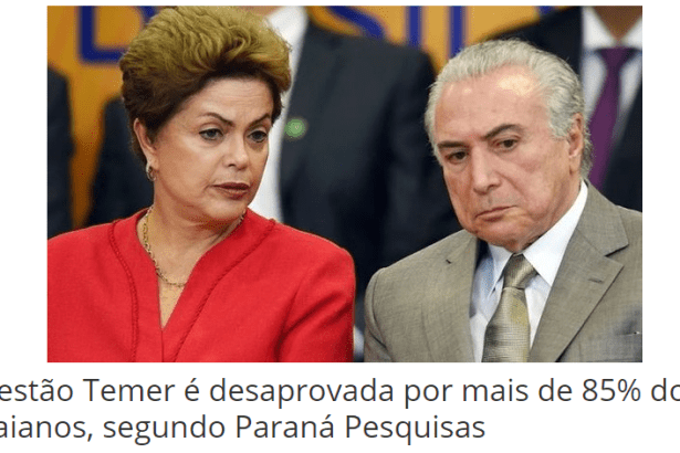 Ouriçangas News divulga pesquisa realizada no Estado da Bahia sobre a popularidade do Presidente Michel Temer