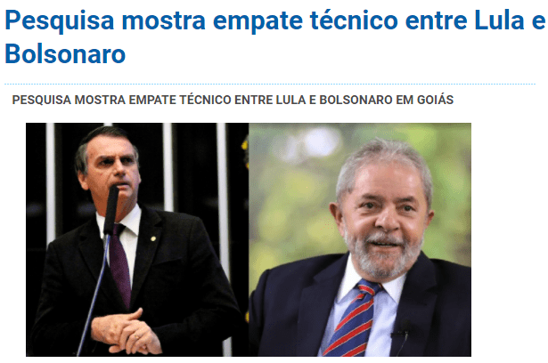 Portal Josenildo Melo divulga pesquisa realizada no Estado de Goiás sobre a disputa eleitoral para Presidente do Brasil