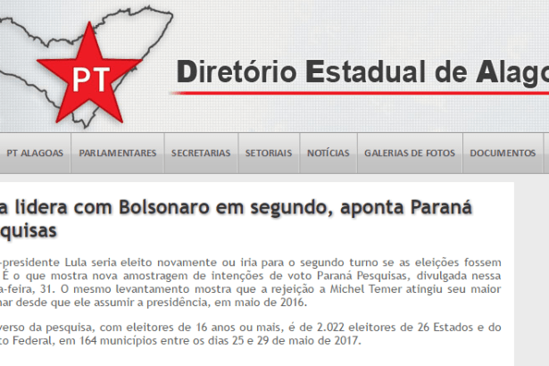 PT Alagoas - Diretório Estadual de Alagoas divulga pesquisa realizado pela Paraná Pesquisas sobre a disputa eleitoral para Presidente do Brasil