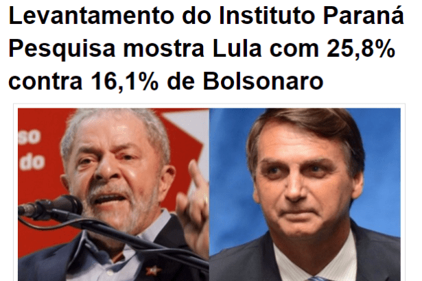 Blog do Cariri Filho divulga pesquisa nacional realizada pela Paraná Pesquisas sobre a disputa eleitoral para Presidente do Brasil