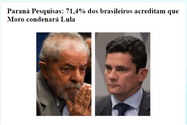 Blog Em Cima da Notícia1 divulga pesquisa realizada pela Paraná Pesquisas com a opinião dos Brasileiros sobre o ex-Presidente Lula