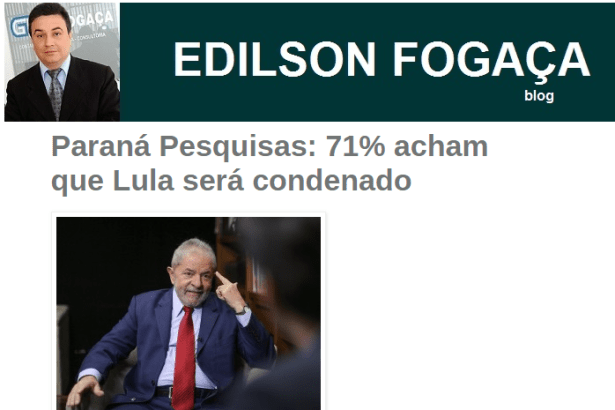 Blog Edilson Fogaça divulga pesquisa realizada pela Paraná Pesquisas com a opinião dos Brasileiros sobre o Caso do Triplex
