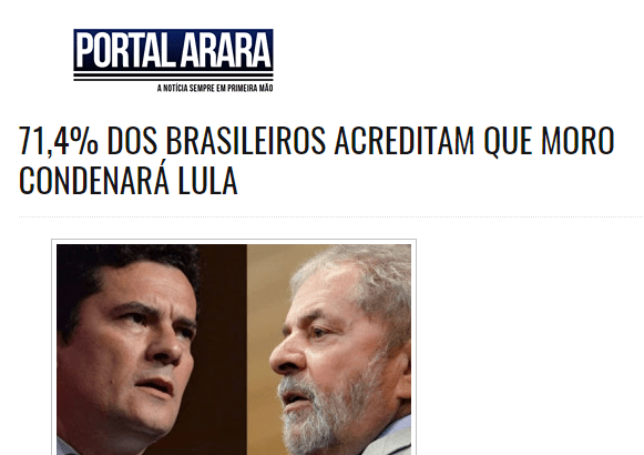 Portal Arara divulga pesquisa realizada pela Paraná Pesquisas com a opinião dos Brasileiros sobre o Caso do Triplex