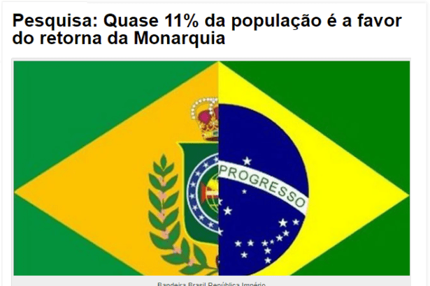 Portal Ipiaú Urgente divulga pesquisa nacional realizada pela Paraná Pesquisas sobre a volta da Monarquia no Brasil