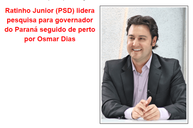Jornal Repórter do Vale divulga pesquisa realizada no Estado do Paraná sobre a disputa eleitoral para Governador do Estado