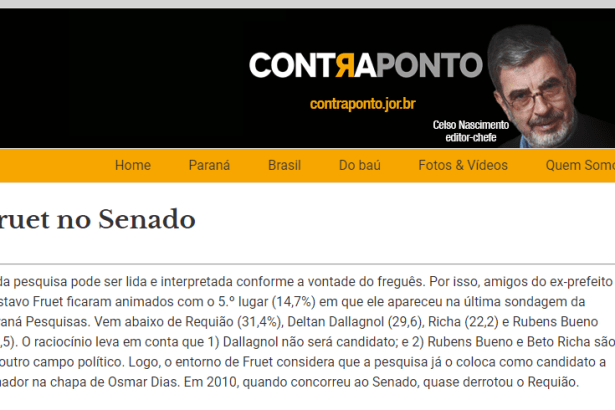 Portal Conta Ponto divulga pesquisa realizada no Estado do Paraná sobre a disputa eleitoral para Senador do Estado
