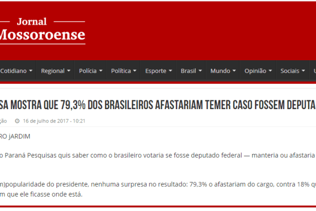 Jornal O Mossoroense divulga pesquisa nacional realizada pela Paraná Pesquisas sobre o Presidente Michel Temer